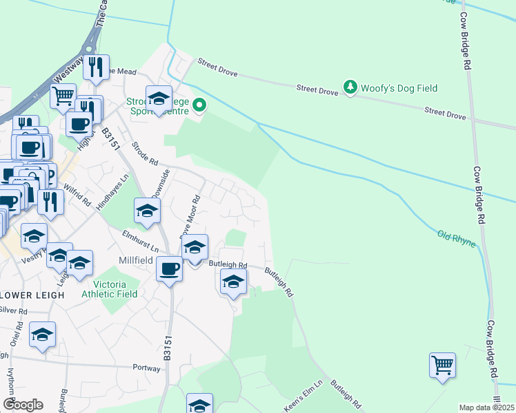 map of restaurants, bars, coffee shops, grocery stores, and more near in Street