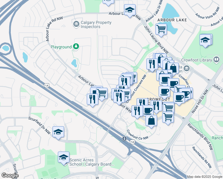 map of restaurants, bars, coffee shops, grocery stores, and more near in Calgary