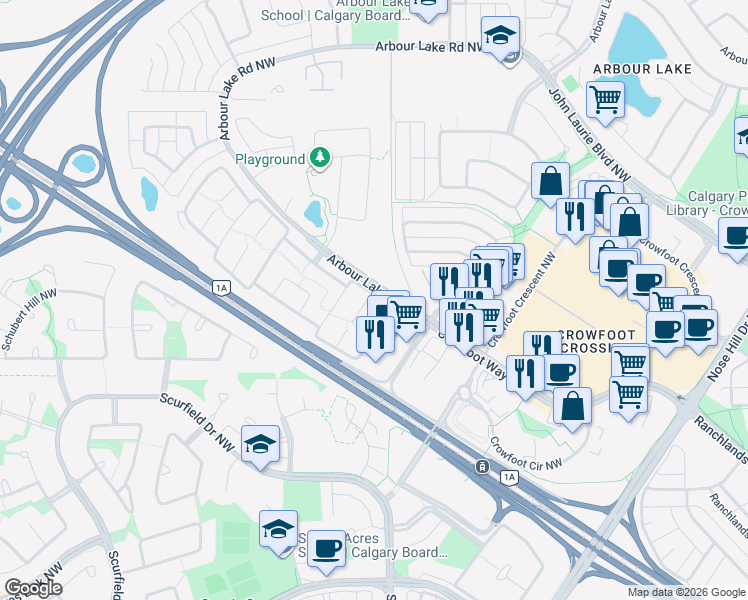 map of restaurants, bars, coffee shops, grocery stores, and more near in Calgary