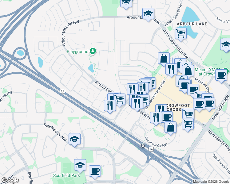 map of restaurants, bars, coffee shops, grocery stores, and more near in Calgary