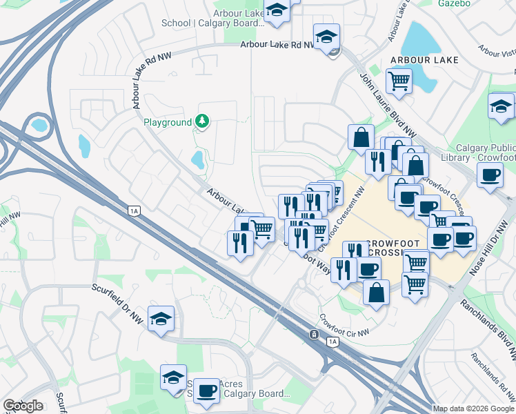 map of restaurants, bars, coffee shops, grocery stores, and more near in Calgary