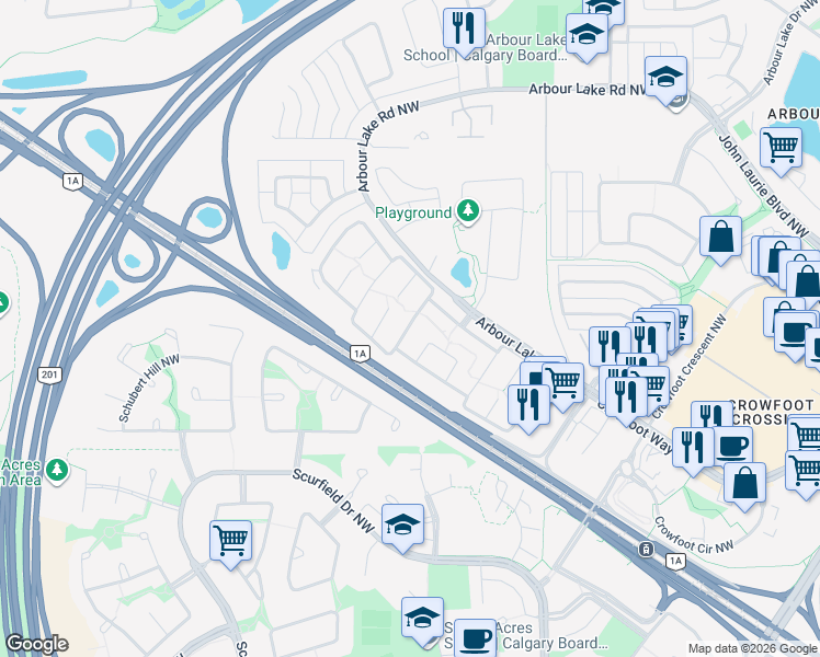 map of restaurants, bars, coffee shops, grocery stores, and more near in Calgary