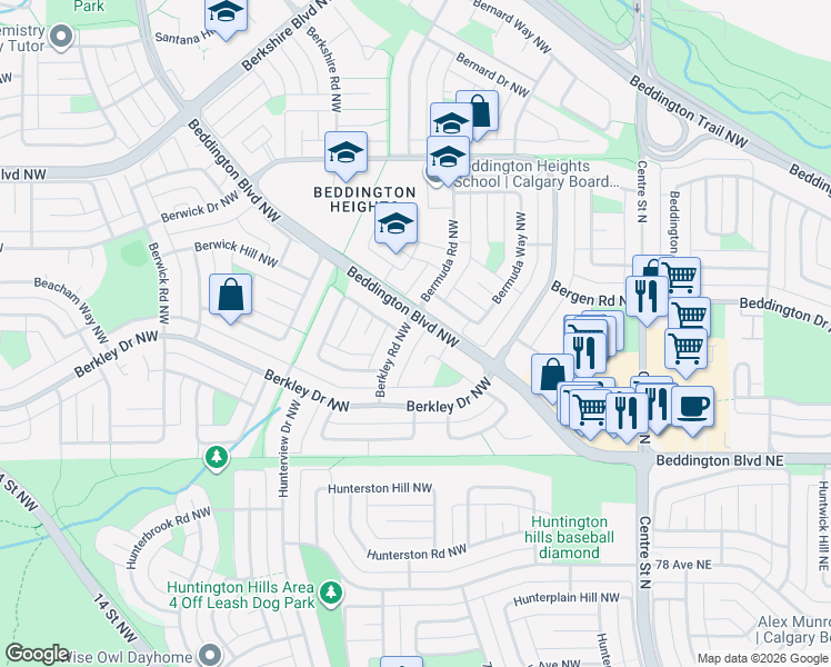 map of restaurants, bars, coffee shops, grocery stores, and more near in Calgary