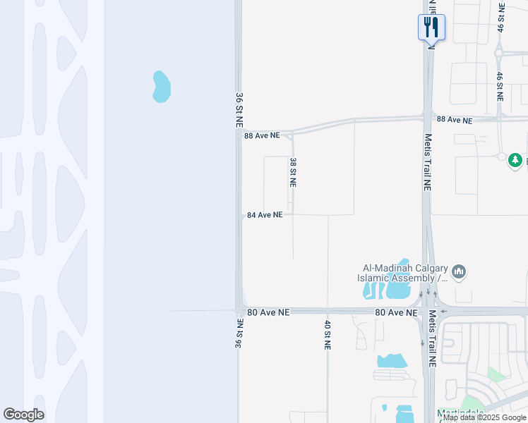 map of restaurants, bars, coffee shops, grocery stores, and more near 8655 38 Street Northeast in Calgary