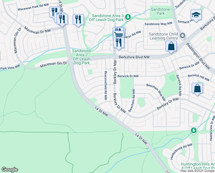 map of restaurants, bars, coffee shops, grocery stores, and more near 52 Beaconsfield Road Northwest in Calgary