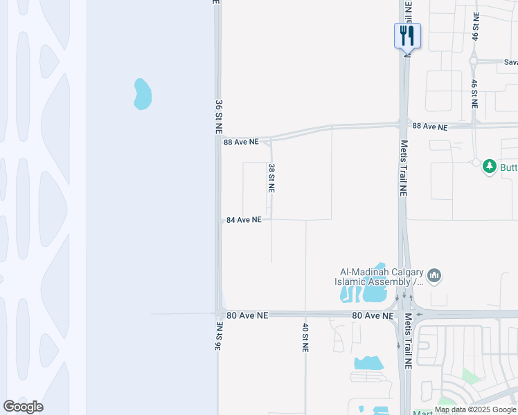 map of restaurants, bars, coffee shops, grocery stores, and more near 8655 38 Street Northeast in Calgary