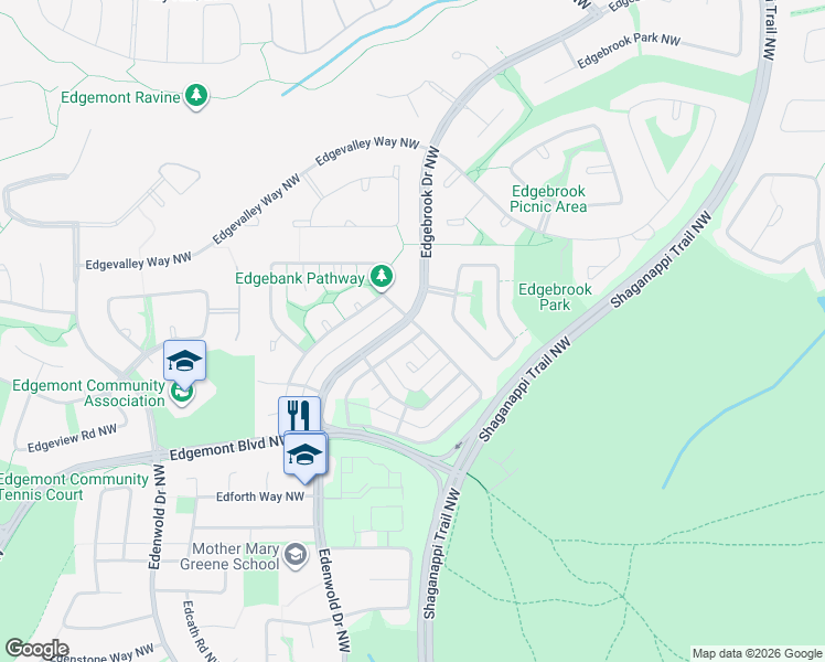 map of restaurants, bars, coffee shops, grocery stores, and more near 8294 Edgebrook Drive Northwest in Calgary