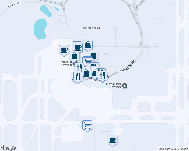 map of restaurants, bars, coffee shops, grocery stores, and more near 2001 Airport Road Northeast in Calgary