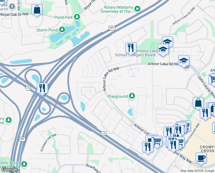 map of restaurants, bars, coffee shops, grocery stores, and more near in Calgary