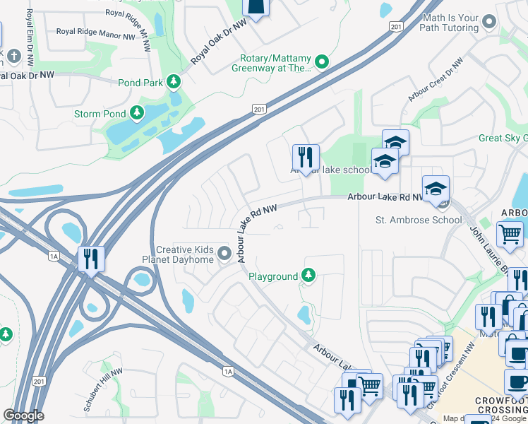 map of restaurants, bars, coffee shops, grocery stores, and more near in Calgary