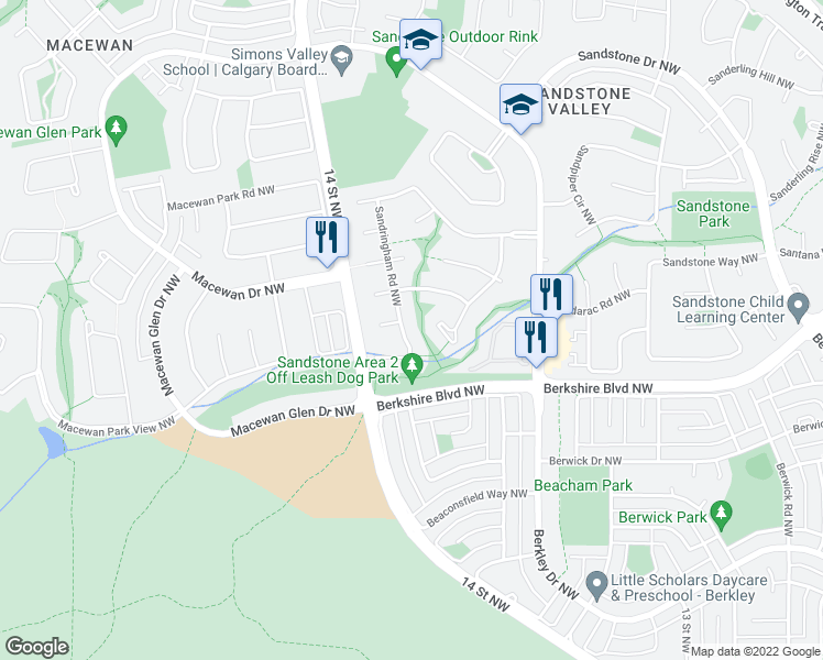 map of restaurants, bars, coffee shops, grocery stores, and more near 241 Sandringham Road Northwest in Calgary