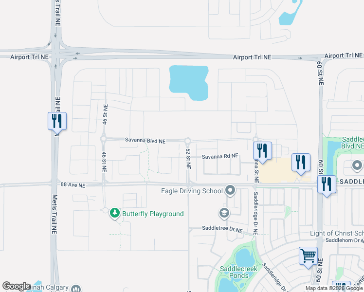 map of restaurants, bars, coffee shops, grocery stores, and more near 9129 52 Street Northeast in Calgary