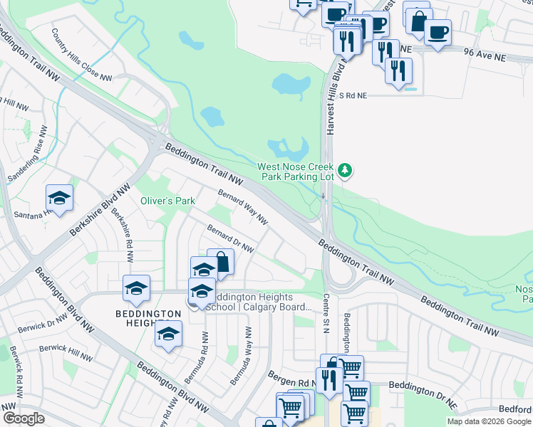 map of restaurants, bars, coffee shops, grocery stores, and more near in Calgary