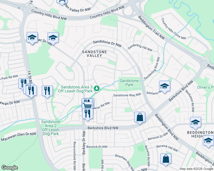 map of restaurants, bars, coffee shops, grocery stores, and more near 211 Sandpiper Place Northwest in Calgary