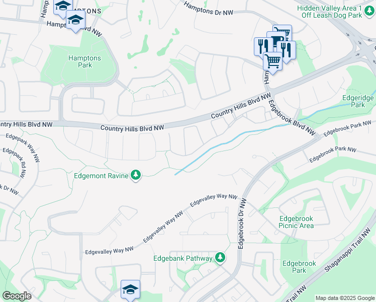 map of restaurants, bars, coffee shops, grocery stores, and more near 96 Edgeridge Park Northwest in Calgary