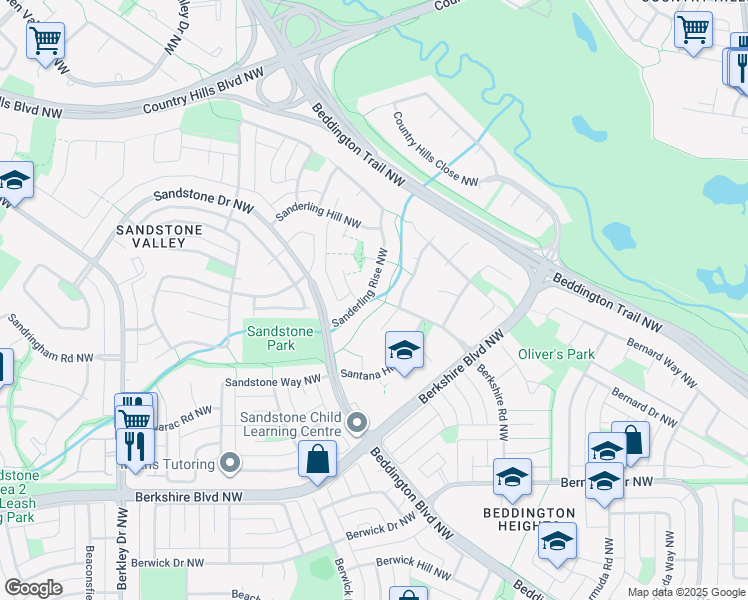 map of restaurants, bars, coffee shops, grocery stores, and more near 44 Sanderling Rise Northwest in Calgary