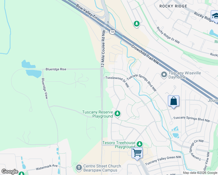 map of restaurants, bars, coffee shops, grocery stores, and more near Tuscany Reserve Bay Northwest in Calgary