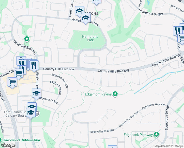 map of restaurants, bars, coffee shops, grocery stores, and more near 80 Edgeridge Close Northwest in Calgary