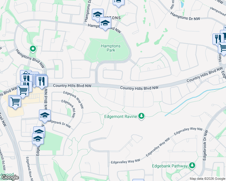 map of restaurants, bars, coffee shops, grocery stores, and more near 78 Edgeridge Close Northwest in Calgary