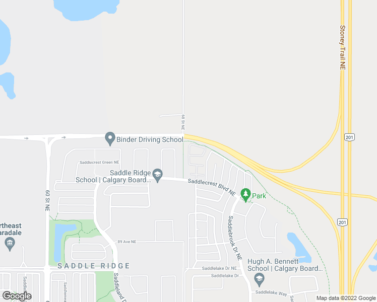 map of restaurants, bars, coffee shops, grocery stores, and more near 312 Saddlebrook Point Northeast in Calgary