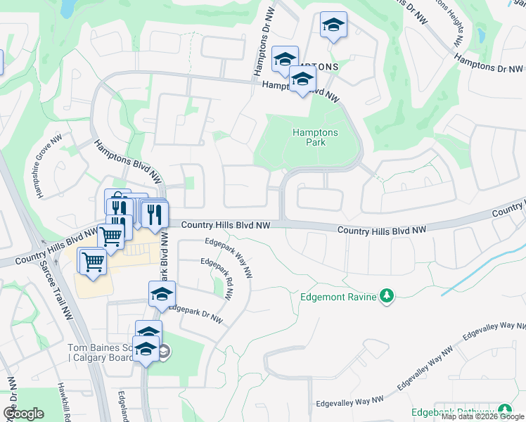 map of restaurants, bars, coffee shops, grocery stores, and more near 166 Hampstead Close Northwest in Calgary