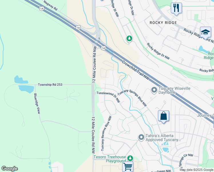 map of restaurants, bars, coffee shops, grocery stores, and more near 57 Tuscany Summit Terrace Northwest in Calgary