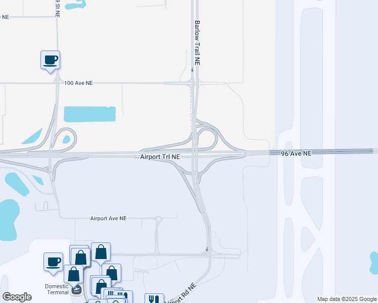 map of restaurants, bars, coffee shops, grocery stores, and more near 96 Avenue Northeast in Calgary