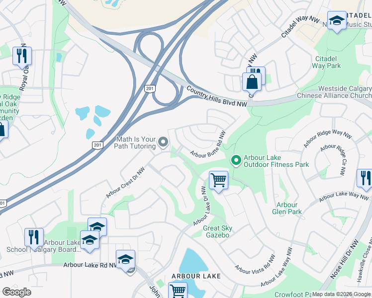 map of restaurants, bars, coffee shops, grocery stores, and more near in Calgary