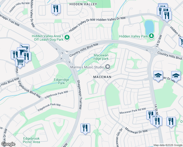 map of restaurants, bars, coffee shops, grocery stores, and more near in Calgary