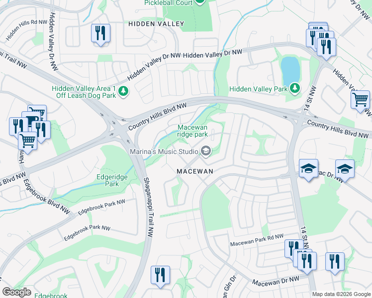 map of restaurants, bars, coffee shops, grocery stores, and more near in Calgary