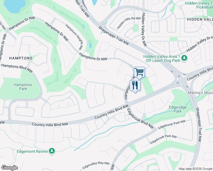 map of restaurants, bars, coffee shops, grocery stores, and more near 56 Hampstead Road Northwest in Calgary