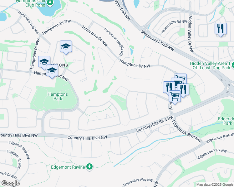 map of restaurants, bars, coffee shops, grocery stores, and more near 95 Hampstead Green Northwest in Calgary