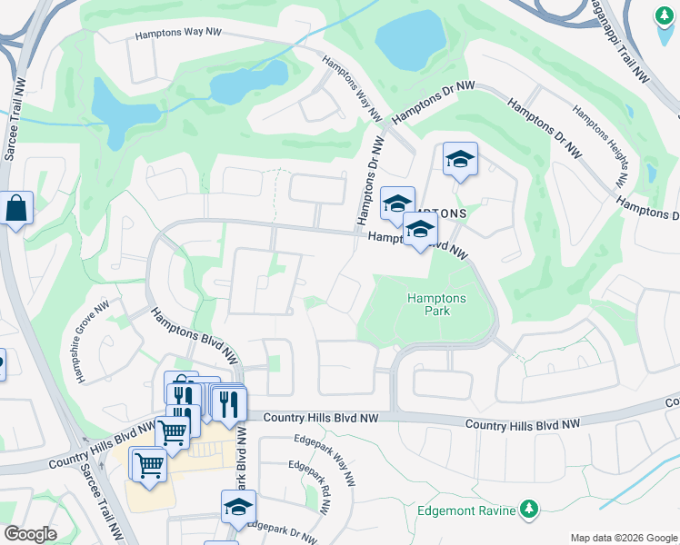 map of restaurants, bars, coffee shops, grocery stores, and more near 4 Hamptons Heath Northwest in Calgary
