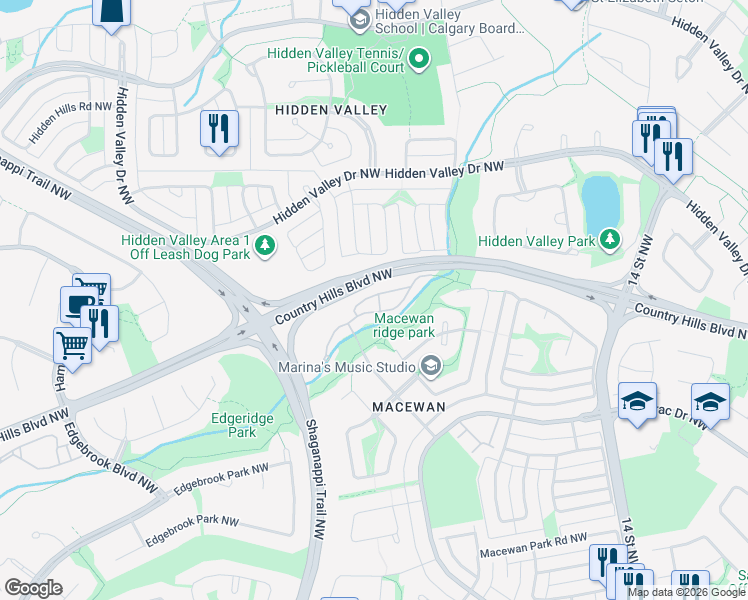 map of restaurants, bars, coffee shops, grocery stores, and more near in Calgary