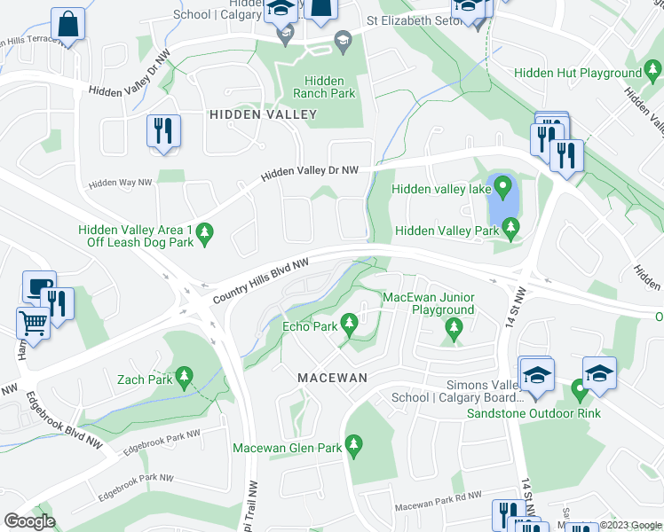 map of restaurants, bars, coffee shops, grocery stores, and more near 151 Macewan Ridge Villas Northwest in Calgary