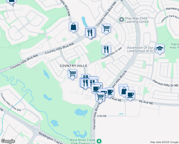 map of restaurants, bars, coffee shops, grocery stores, and more near in Calgary