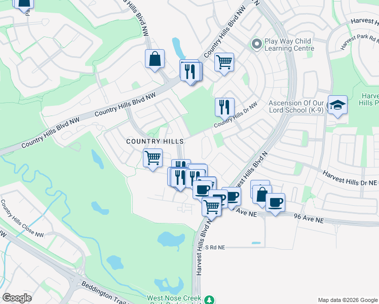 map of restaurants, bars, coffee shops, grocery stores, and more near in Calgary