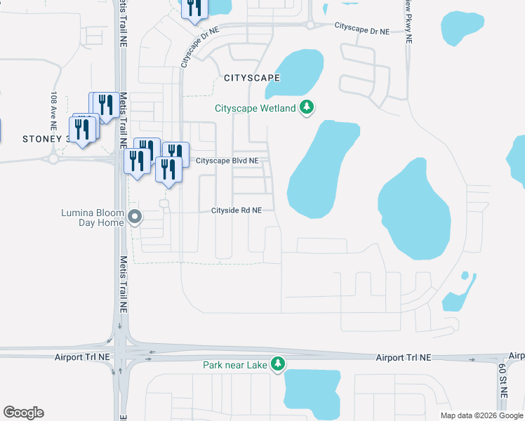 map of restaurants, bars, coffee shops, grocery stores, and more near Cityside Road Northeast in Calgary