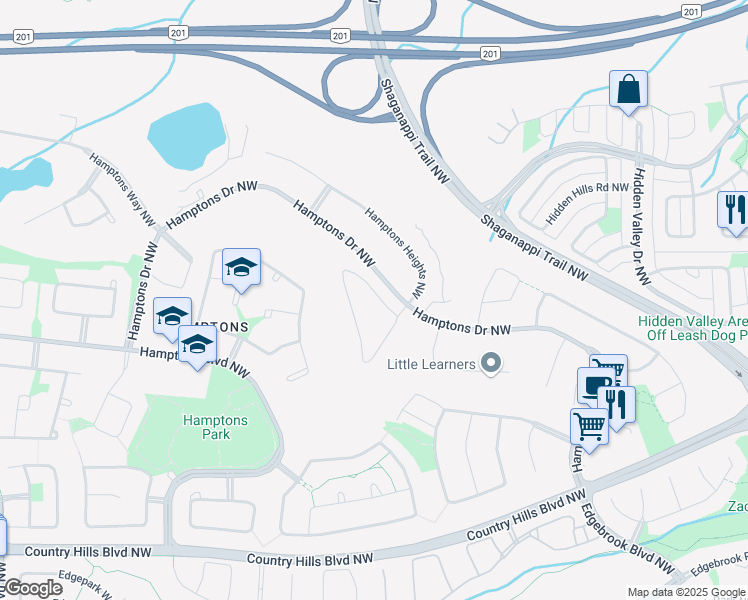 map of restaurants, bars, coffee shops, grocery stores, and more near 26 Hamptons Link Northwest in Calgary