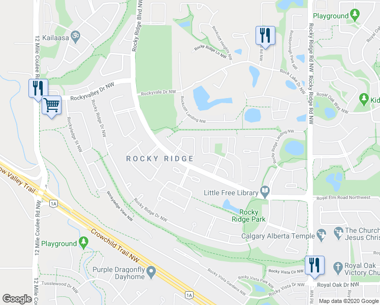 map of restaurants, bars, coffee shops, grocery stores, and more near 56 Rocky Ridge Heath Northwest in Calgary