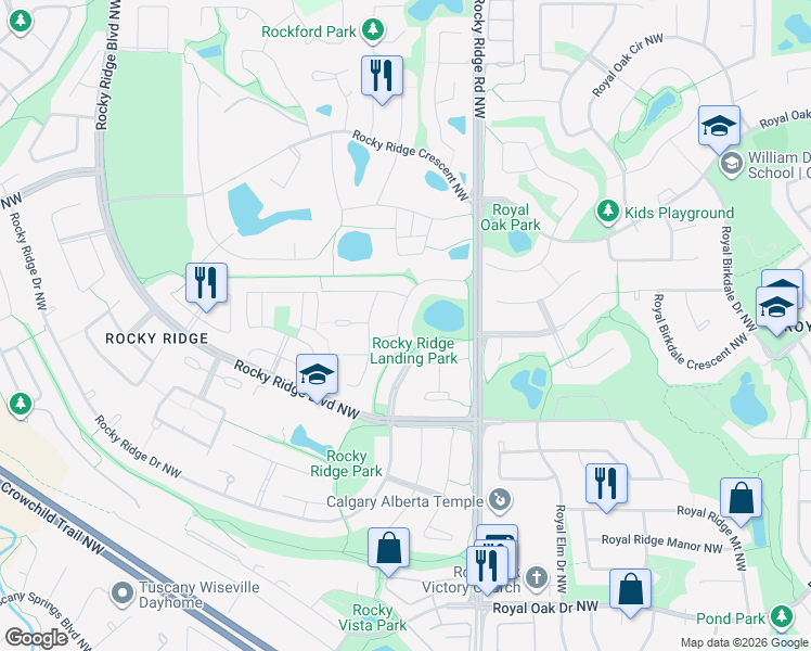map of restaurants, bars, coffee shops, grocery stores, and more near 116 Rocky Ridge Landing Northwest in Calgary