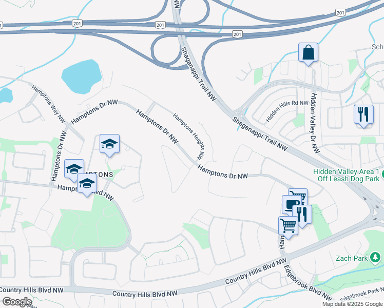 map of restaurants, bars, coffee shops, grocery stores, and more near 287 Hamptons Drive Northwest in Calgary