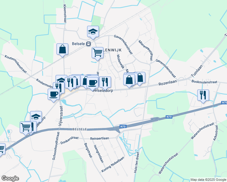 map of restaurants, bars, coffee shops, grocery stores, and more near 64 Belseledorp in Sint-Niklaas