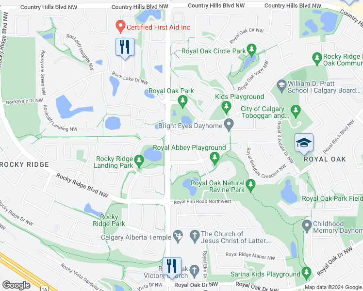 map of restaurants, bars, coffee shops, grocery stores, and more near 262 Royal Abbey Court Northwest in Calgary