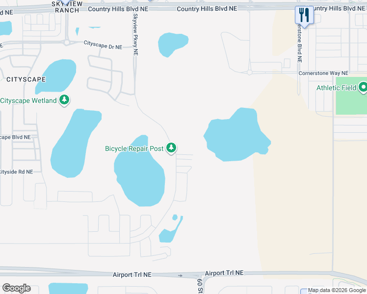 map of restaurants, bars, coffee shops, grocery stores, and more near Unnamed Road in Calgary