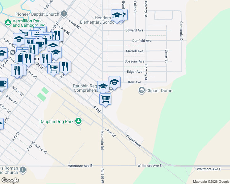map of restaurants, bars, coffee shops, grocery stores, and more near 330 Mountain Road in Dauphin