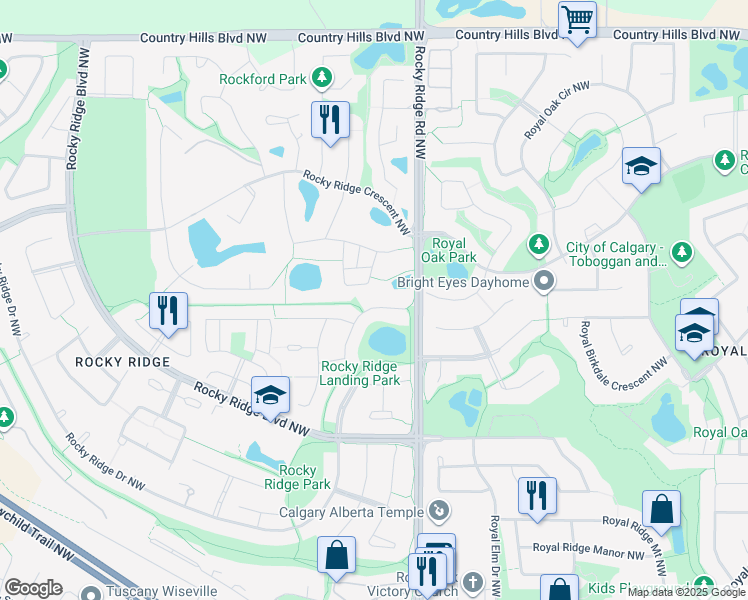 map of restaurants, bars, coffee shops, grocery stores, and more near 167 Rocky Ridge Landing Northwest in Calgary