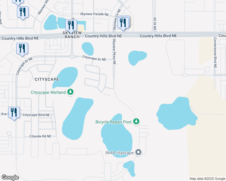 map of restaurants, bars, coffee shops, grocery stores, and more near 5555-6011 Country Hills Boulevard Northeast in Calgary