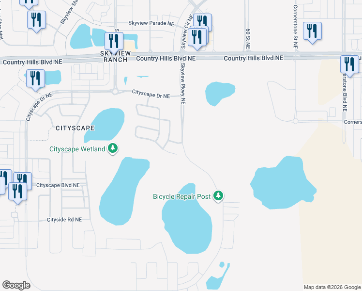 map of restaurants, bars, coffee shops, grocery stores, and more near 5555-6011 Country Hills Boulevard Northeast in Calgary
