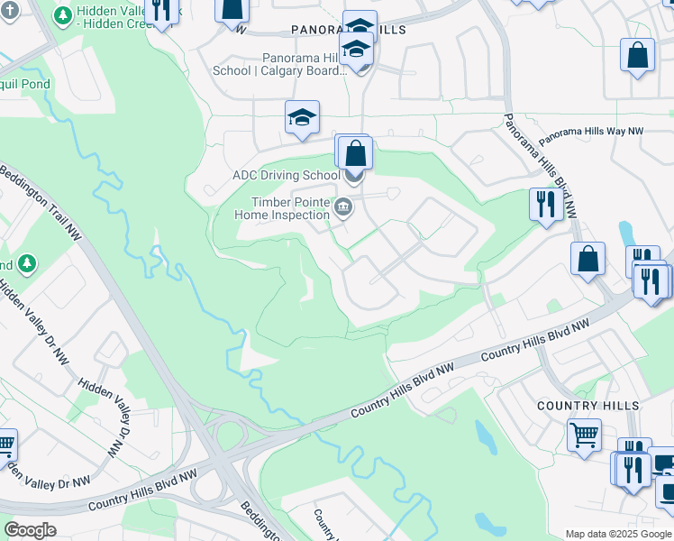 map of restaurants, bars, coffee shops, grocery stores, and more near 246 Panorama Hills Bay Northwest in Calgary